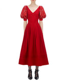 Red Sequin Short Sleeve Midi Dress