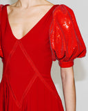 Red Sequin Short Sleeve Midi Dress