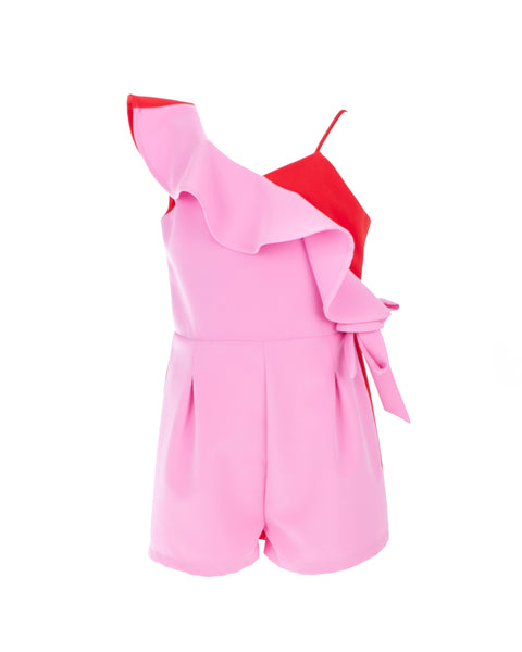 Pink and Red Ruffled Playsuit