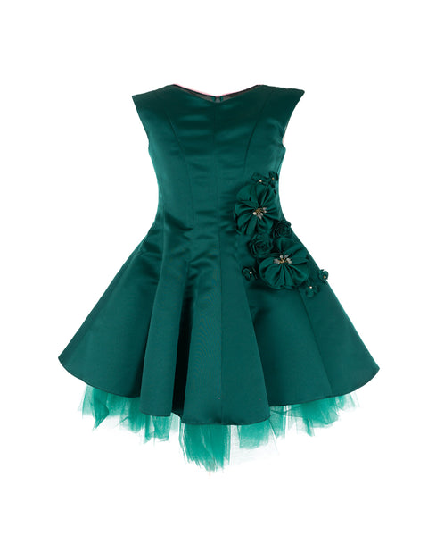 Emerald Green Embellished Satin Dress