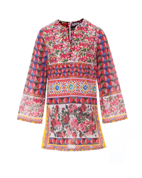 Caretto Con Rose Print Kaftan Dress