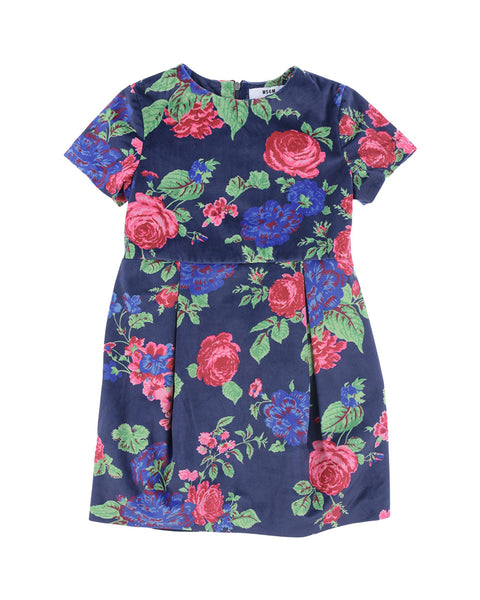 Blue Floral Velvet Dress (6 YEARS)