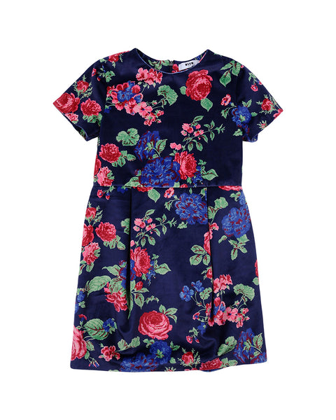 Blue Floral Velvet Dress (12 YEARS)