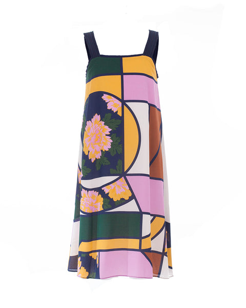 Geometric Print Silk Crepe Dress