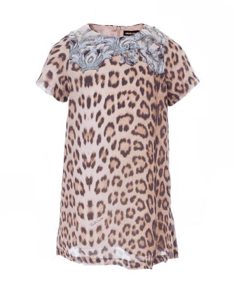 Sky Blue Embroidery Leopard Dress (5 years)