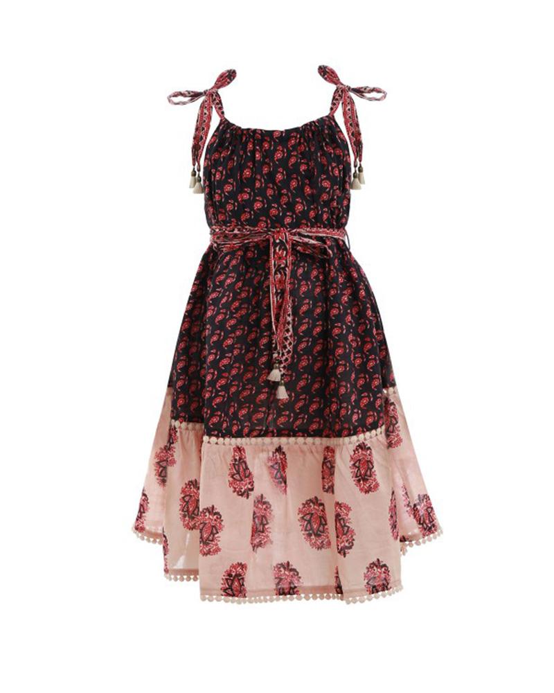 Stamp Printed Tie Dress