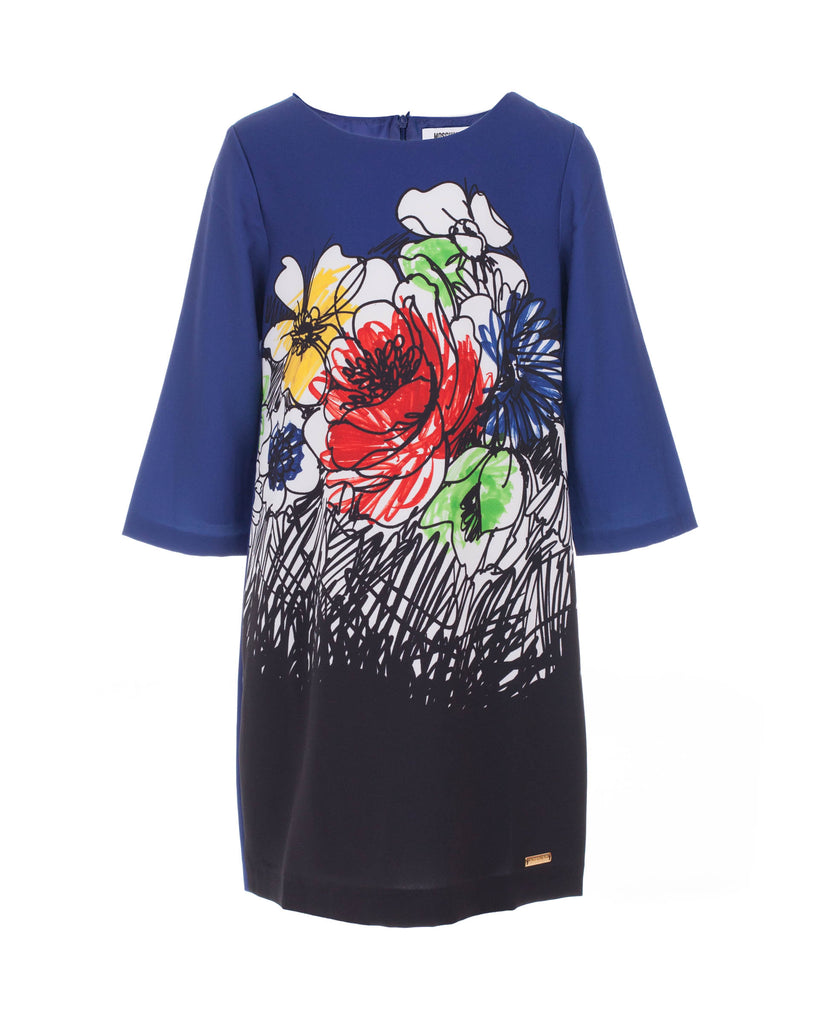 Blue Floral Graphic Print Dress