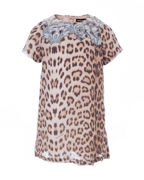 Sky Blue Embroidery Leopard Dress (4 years)