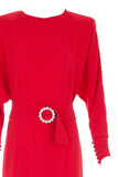 Red Embellished Belted Dress