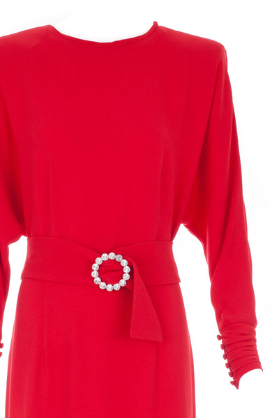 Red Embellished Belted Dress