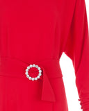 Red Embellished Belted Dress