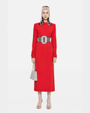 Red Embellished Belted Dress