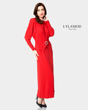Red Embellished Belted Dress