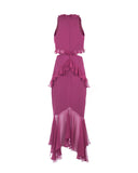 Ruffled Cutout Silk Chiffon Midi Dress
