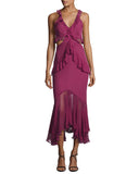 Ruffled Cutout Silk Chiffon Midi Dress