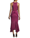 Ruffled Cutout Silk Chiffon Midi Dress
