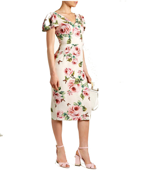 open lace back dress Rose-print Stretch-Cady Dress