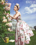 Rose-print Stretch-Cady Dress