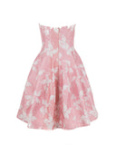 Pink Floral Brocade Strapless Mini Dress