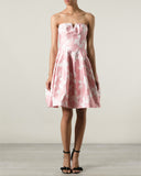 Pink Floral Brocade Strapless Mini Dress