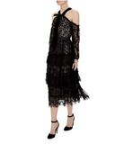 Embroidered Tiered Pussy-bow Tulle Dress