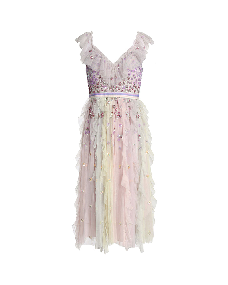 Rainbow Embellished Tulle Dress