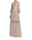 Floral Embroidered Sequin Long-sleeved Gown