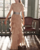 Scallop Tiered Tulle Gown