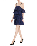 Tiered Navy and Red Polkadot Dress