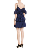 Tiered Navy and Red Polkadot Dress