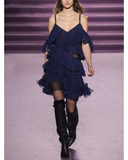 Tiered Navy and Red Polkadot Dress