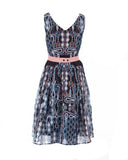 Printed Cloque Belted Midi Dress