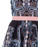Printed Cloque Belted Midi Dress