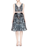 Printed Cloque Belted Midi Dress