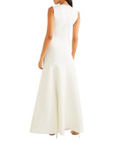 Plunge Neck Sleeveless Crepe Gown