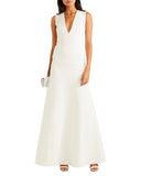 Plunge Neck Sleeveless Crepe Gown