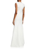 Plunge Neck Sleeveless Crepe Gown