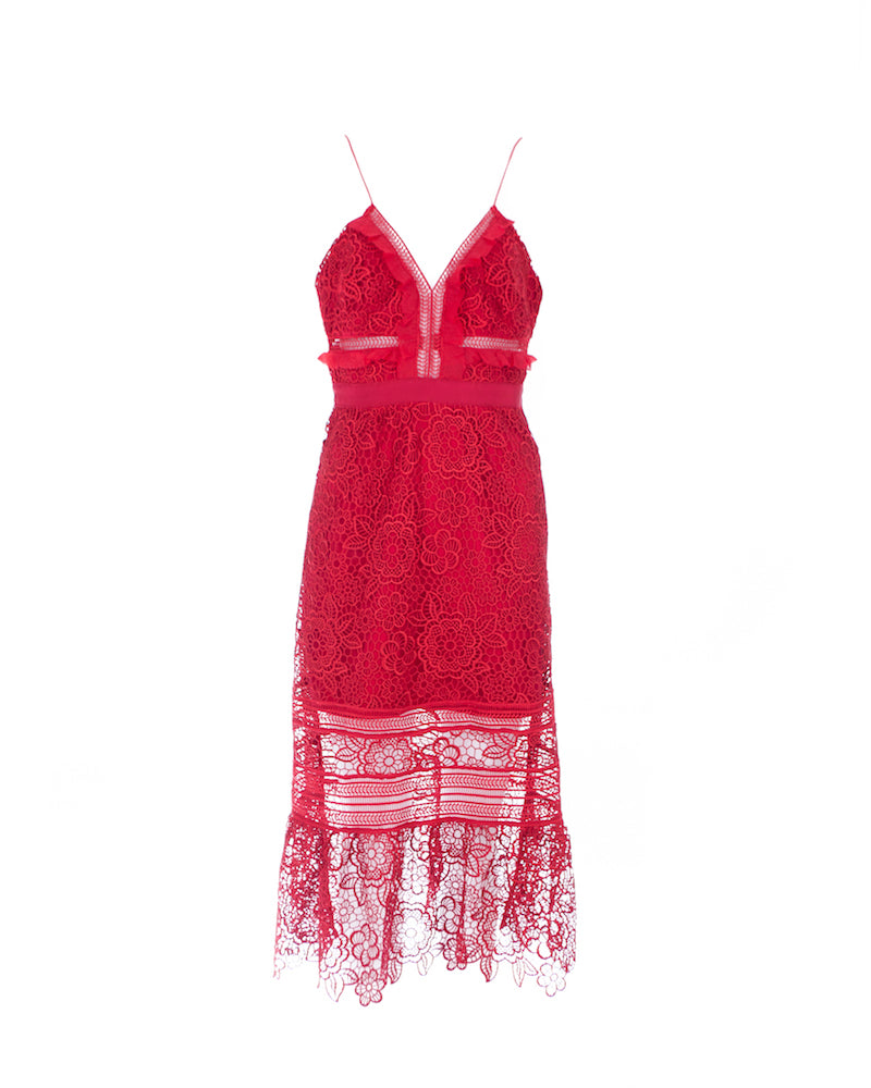 Ruffled Guipure Lace Dress