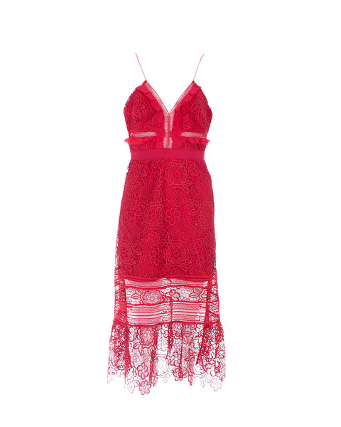 Ruffled Guipure Lace Dress