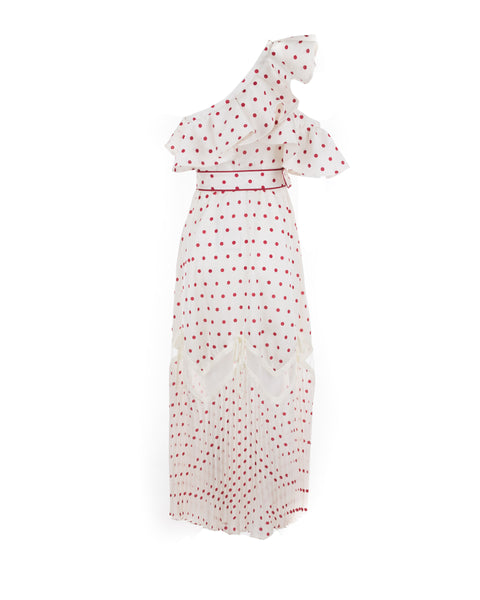 Ruffled Polka Dot Satin Maxi Dress