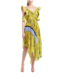 Yellow Floral Print Pleated Dress