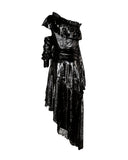 Asymmetrical Metallic Velvet And Lace Dress
