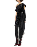 Asymmetrical Metallic Velvet And Lace Dress