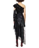 Asymmetrical Metallic Velvet And Lace Dress