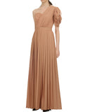 Camel One-Shoulder Gown