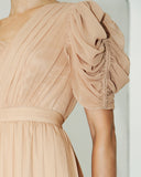 Camel One-Shoulder Gown