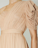 Camel One-Shoulder Gown