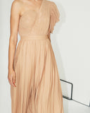 Camel One-Shoulder Gown