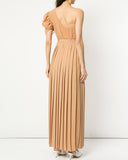 Camel One-Shoulder Gown