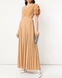 Camel One-Shoulder Gown